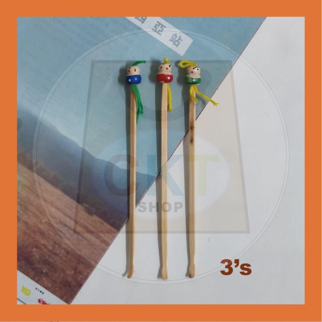 Bamboo Earpick Stainless Steel Ear Pick Korek Telinga Tebal 12cm Pembersih Kuping Ear Pick Remover