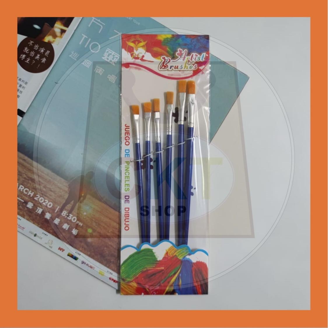 6PCs Nylon Brush Set Economy Beginner Halal Flat Brush Painting Tool Art Supplies Paint Brush