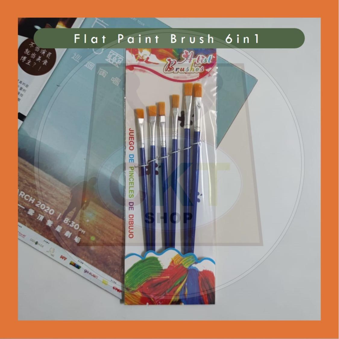 6PCs Nylon Brush Set Economy Beginner Halal Flat Brush Painting Tool Art Supplies Paint Brush
