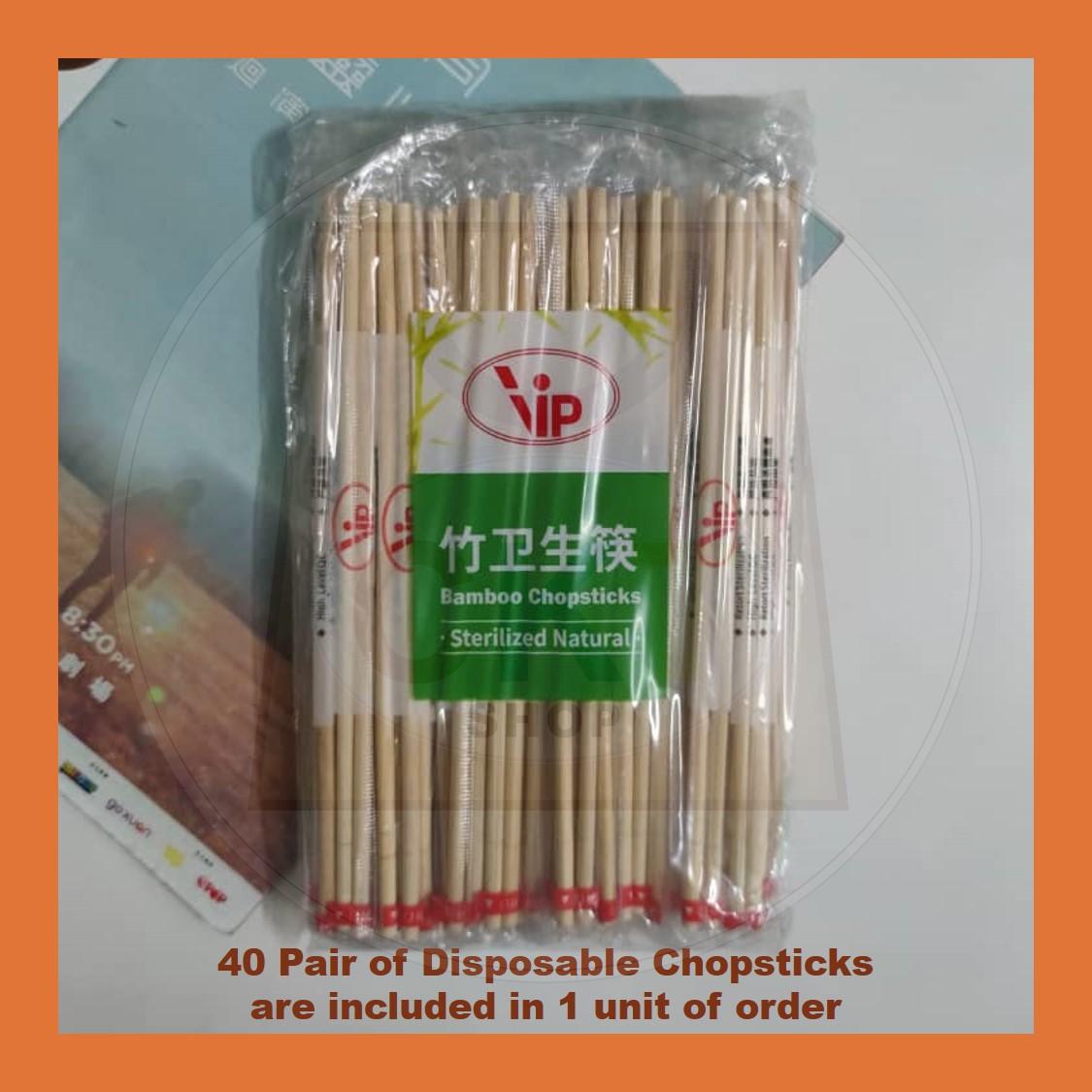 Tapau Hygienic Economy Chopstick Bamboo Chopstick Disposable Bamboo Cutlery GOOD QUALITY 40 pairs± 4.5mm 200mm 20cm