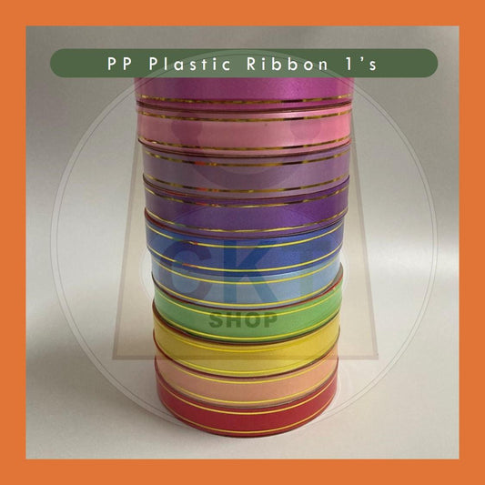 Reben 18mm 10M PP Fancy Ribbon With Gold Edge Riben Plastic Gold Line 10 Meter 10 Metre
