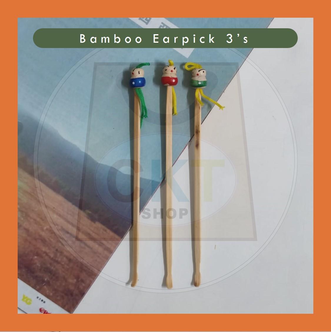 Bamboo Earpick Stainless Steel Ear Pick Korek Telinga Tebal 12cm Pembersih Kuping Ear Pick Remover