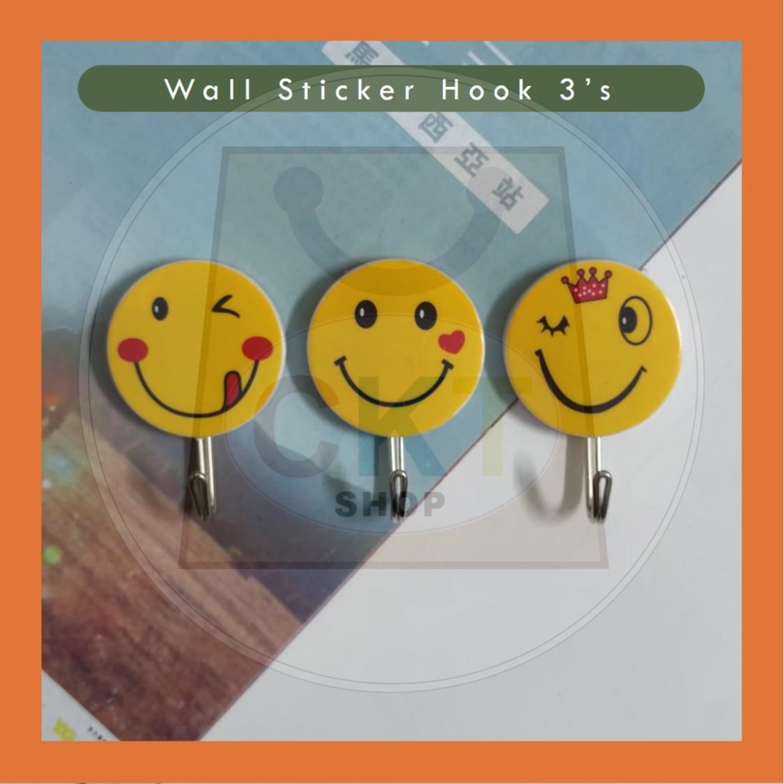 Cute Creative Hook Free Punch Wall Sticker Seamless Hook Key Placement Classification For Kitchen Bathroom (3 PCs)