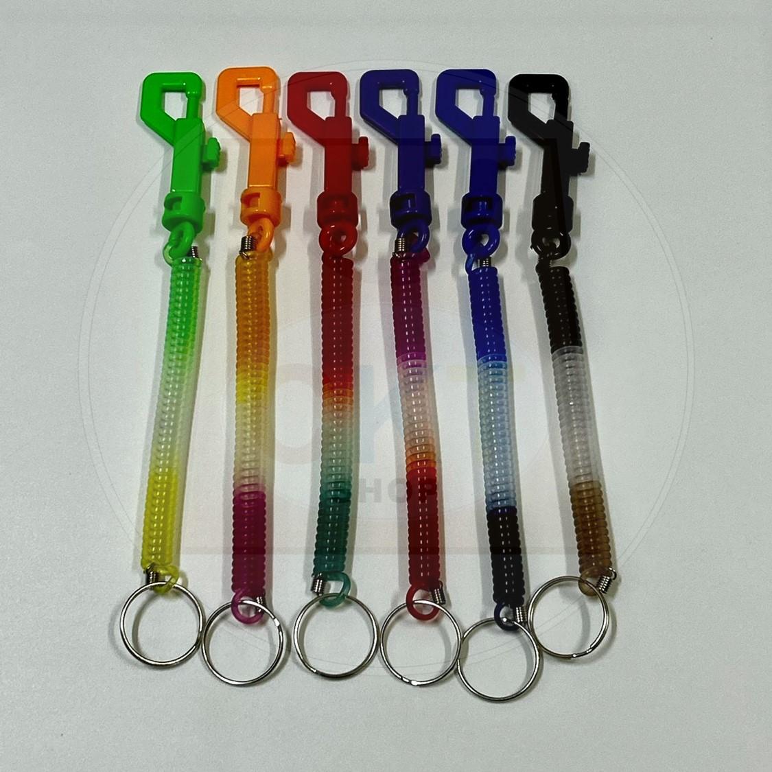 Spiral Stretch Retractable Plastic Spring Coil Colorful Flexible Hanging Stretch Cord with Plastic Lobster Clasp 0.7cm