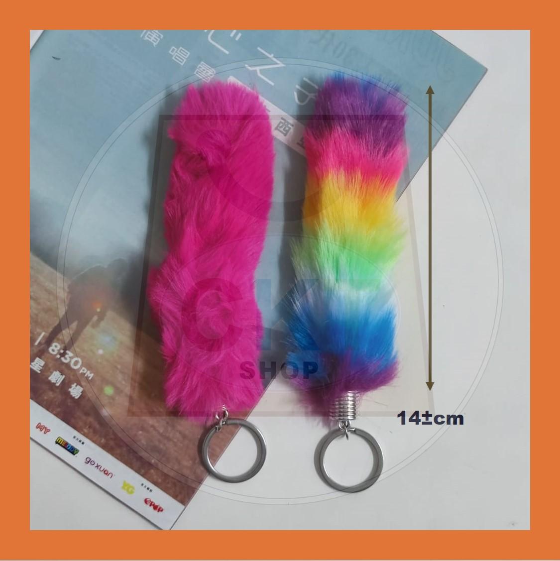 Cute Long Pom Pom Fluffy Keychain Women Faux Mink Fur Key Chain Bag Charms Pendant Tassel Fluffy Car Key Ring Accessories Berbuluh Pelangi
