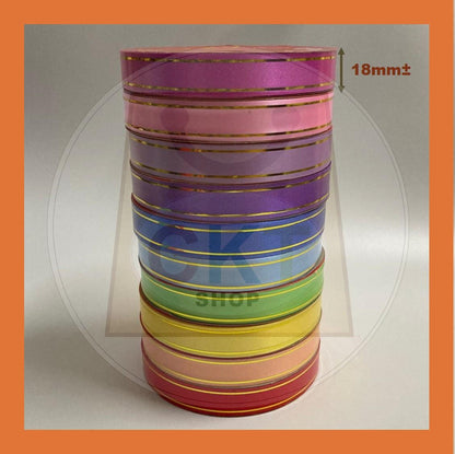 Reben 18mm 10M PP Fancy Ribbon With Gold Edge Riben Plastic Gold Line 10 Meter 10 Metre