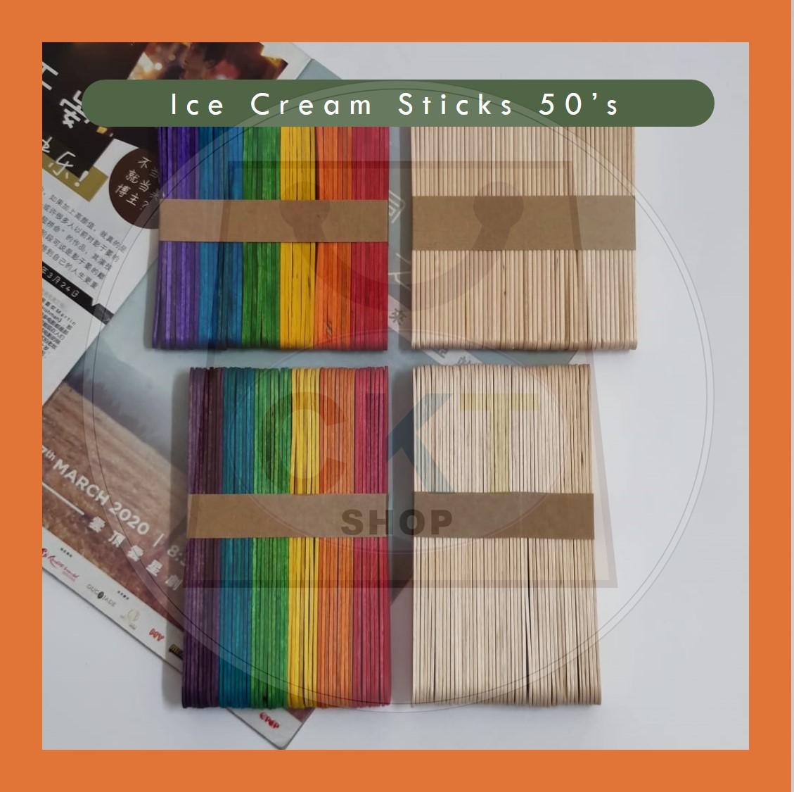 Wooden Ice Cream Stick Stick Batang Ais Krim Popsicle Ice Cream Stick Pine wood 4.5 inch 114mm x 10mm 50pcs (DIY Architecture Sculpture Education)