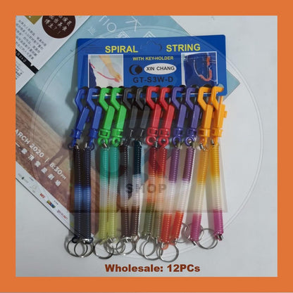 Spiral Stretch Retractable Plastic Spring Coil Colorful Flexible Hanging Stretch Cord with Plastic Lobster Clasp 0.7cm