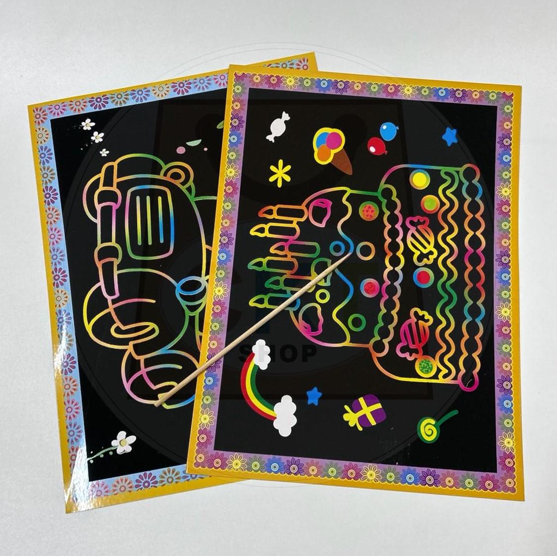 Colourful Scratch Art Card Diy Party Gift Card DIY Children Fun Art Kid DIY Art Craft Kraf Tangan