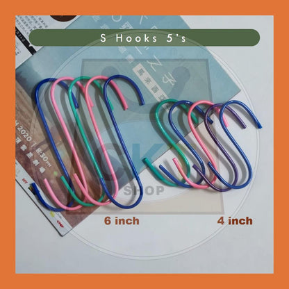 4" and 6 inches 5's Quality Household S Shape Colourful Hook / S Hooks / Cangkuk S / S  Metal S hooks rubber coating