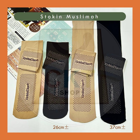 Stokin Muslimah Anti Slip Tutup Aurat Panjang 37cm Pendek 26cm Hitam Khaki Muslimah Socks