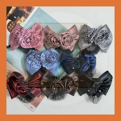 Professional Head Flower Hairpin Headgear Satin Bow Net Bag Hair Clip Bow Nurse Hotel Bank Work Hair Clip