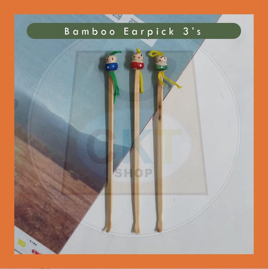Bamboo Earpick Stainless Steel Ear Pick Korek Telinga Tebal 12cm Pembersih Kuping Ear Pick Remover